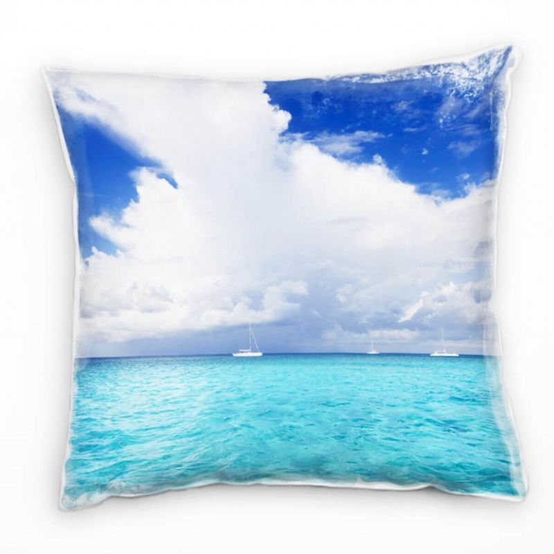 Meer, Segelboote, Wolken, türkis, blau, weiß Deko Kissen 40x40cm für Couch Sofa Lounge Zierkissen