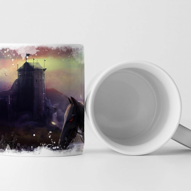 Tasse Geschenk Bild – Dunkler Reiter bei einem Schloss