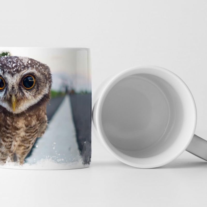 Tasse Geschenk Naturfotografie – Uhu auf der Straße