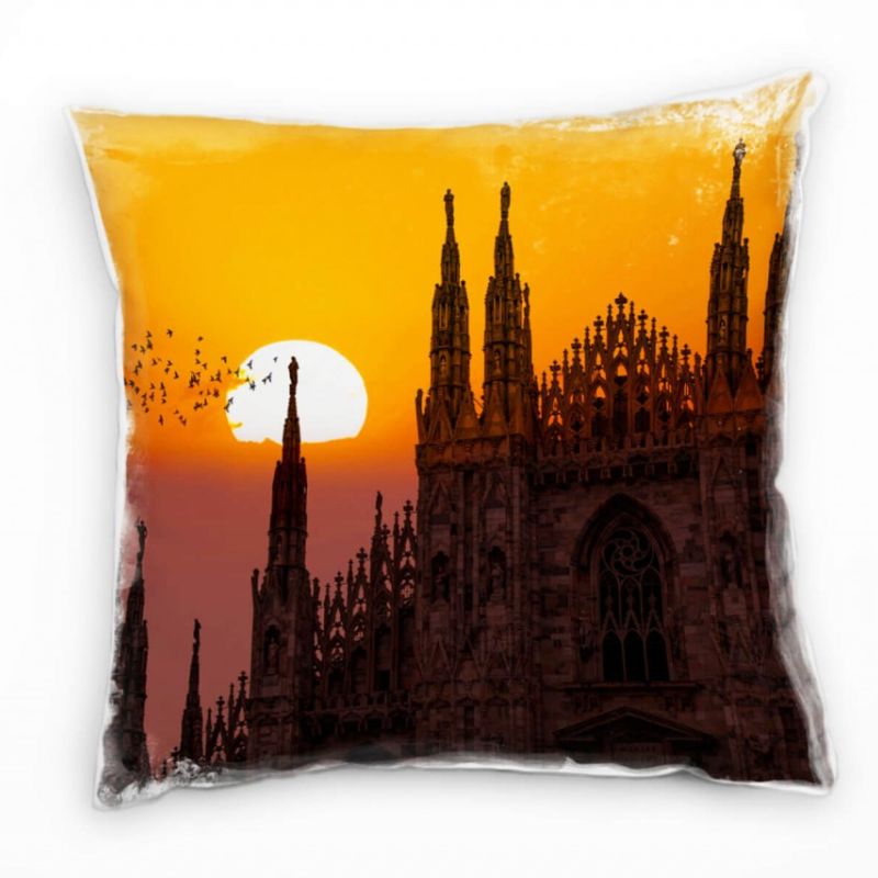 City, Mailänder Dom, Italien, Sonnenuntergang, orange Deko Kissen 40x40cm für Couch Sofa Lounge Zier