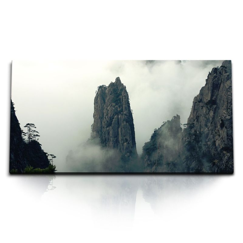 Kunstdruck Bilder 120x60cm Huang Shan Berg in China Felsen Natur Nebel