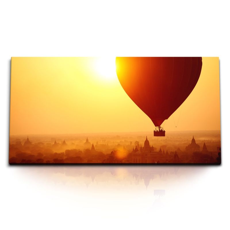 Kunstdruck Bilder 120x60cm Myanmar Asien Heißluftballon Sonnenuntergang Abendrot