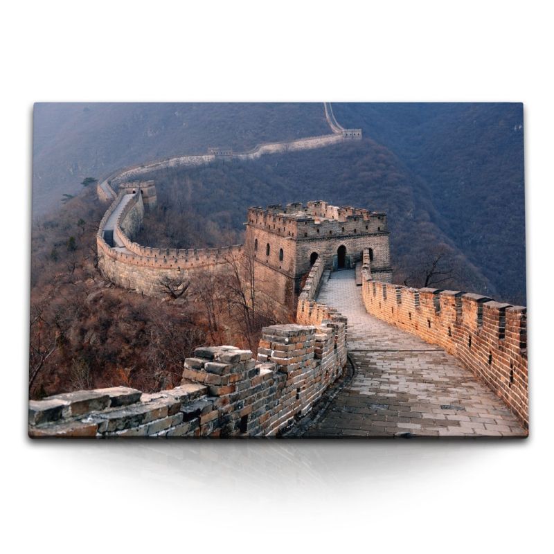 120x80cm Wandbild auf Leinwand Chinesische Mauer China Berge Natur