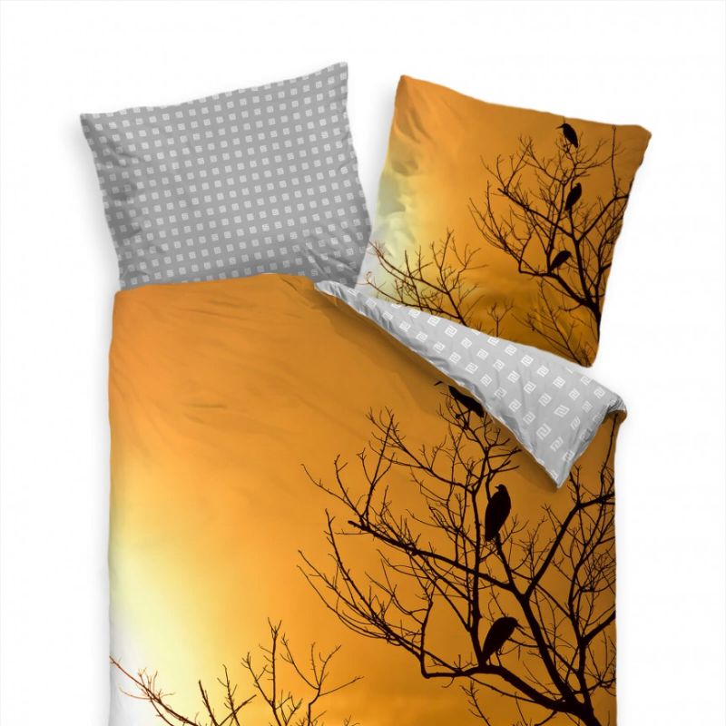 Vgel Sonnenaufgang Baum Orange Bettwäsche Set 135×200 cm + 80x80cm  Atmungsaktiv