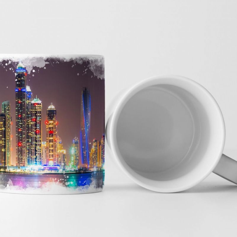 Tasse Geschenk Urbane Fotografie – Leuchtendes Dubai bei Nacht