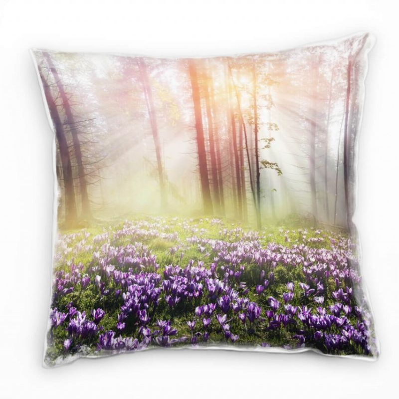 Natur, Blumen, Nadelwald, Sonne, lila, grün, orange Deko Kissen 40x40cm für Couch Sofa Lounge Zierki