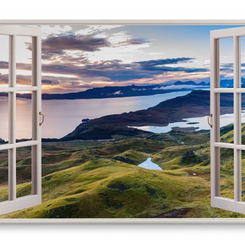 Wandbild 120x80cm Fensterbild Island Natur Meer Bucht Grün Landschaft