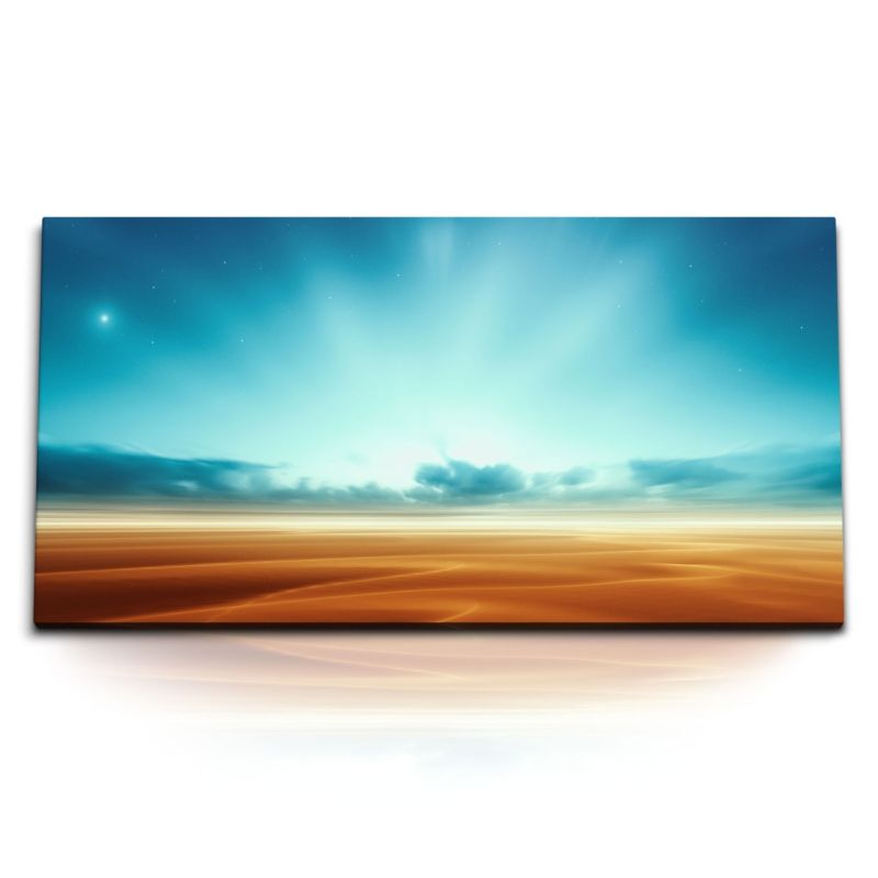 Kunstdruck Bilder 120x60cm Horizont Wüste blauer Himmel Sonnenuntergang Kunstvoll