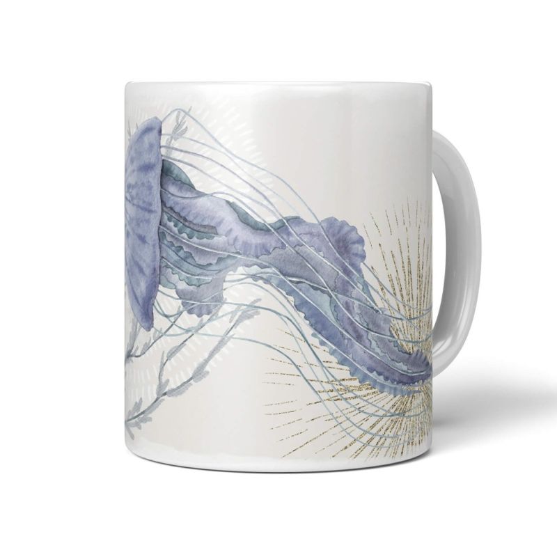 Dekorative Tasse mit schönem Motiv Quallen Wasserfarben Aquarell Beruhigend Beige Pastellton