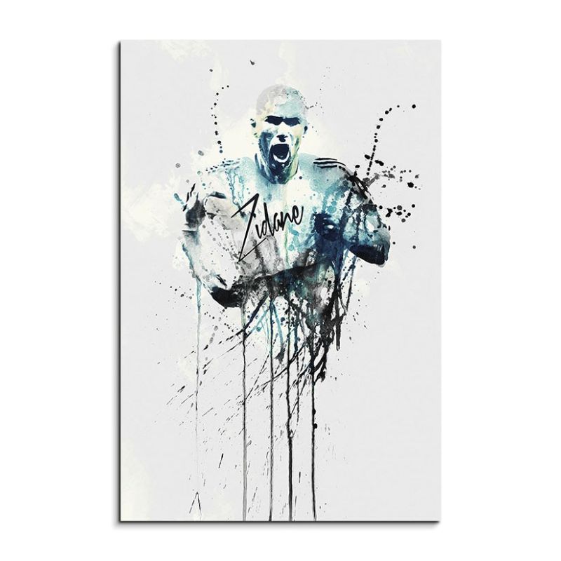 Zinedine Zidane II 90x60cm Keilrahmenbild Kunstbild  Aquarell Art Wandbild auf Leinwand fertig gerah