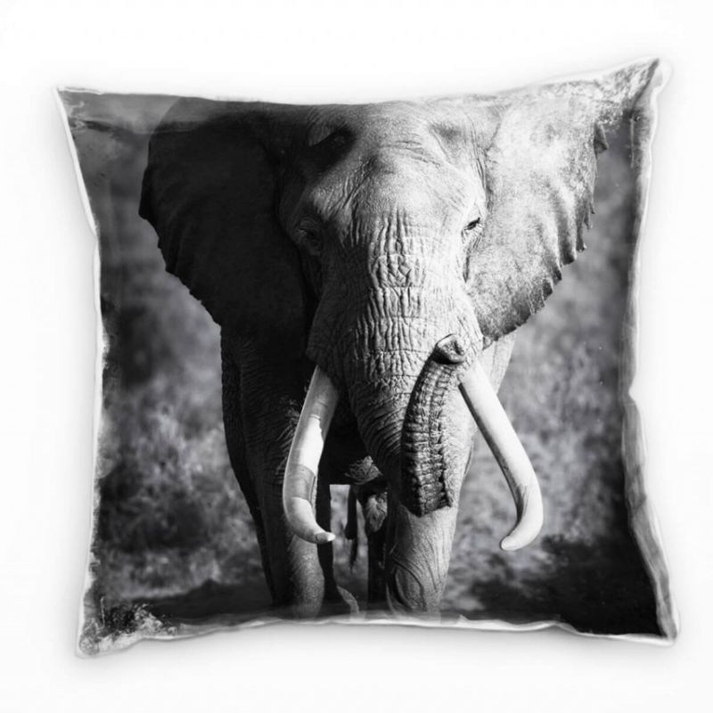 Tiere, schwarz, weiß, Elefant Deko Kissen 40x40cm für Couch Sofa Lounge Zierkissen