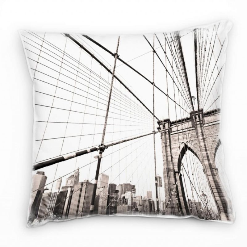 City, sepia, Brooklyn Brücke, New York Deko Kissen 40x40cm für Couch Sofa Lounge Zierkissen