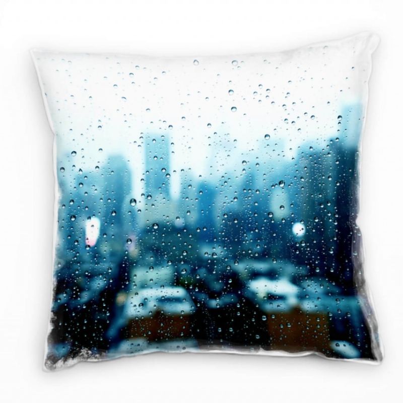 City, Hochhäuser, Wassertropfen, blau Deko Kissen 40x40cm für Couch Sofa Lounge Zierkissen