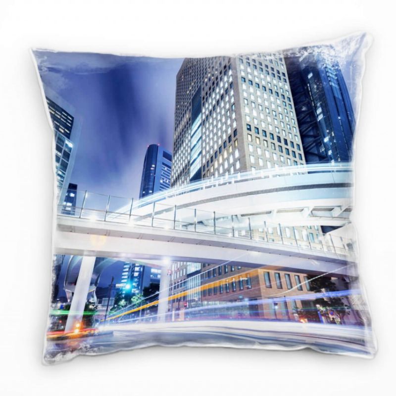 City, Tokio, Japan, Lichtlinien, Abend, grau, blau Deko Kissen 40x40cm für Couch Sofa Lounge Zierkis