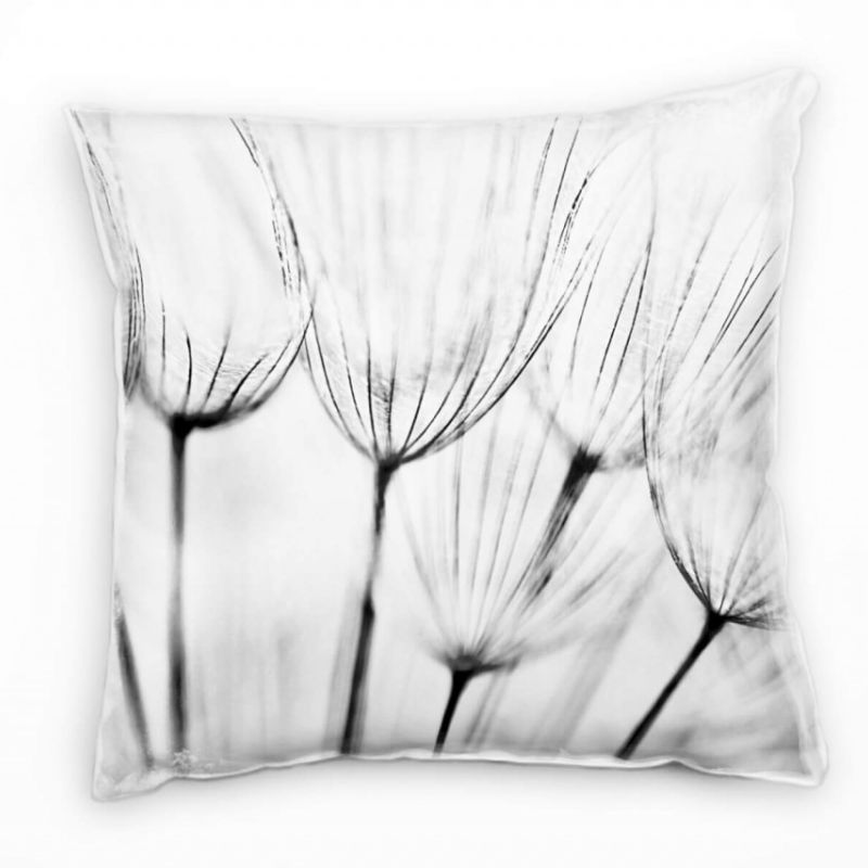 Blumen, Macro, schwarz, weiß, Pusteblume Deko Kissen 40x40cm für Couch Sofa Lounge Zierkissen