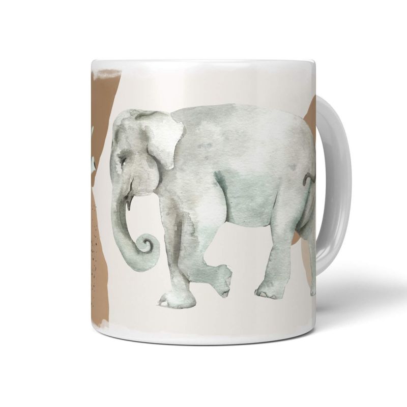 Tasse Porzellan Tier Motiv Elefant Wasserfarben Aquarell Pastelltöne