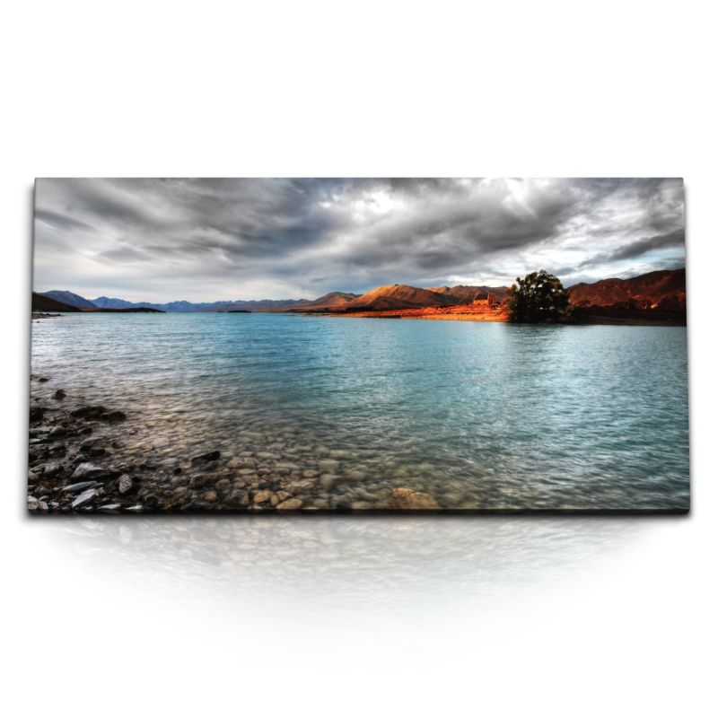 Kunstdruck Bilder 120x60cm Glacier Lake See Kanada Natur dunkle Wolken