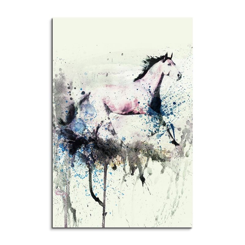 White Horse Running 90x60cm  Aquarell Art Leinwandbild