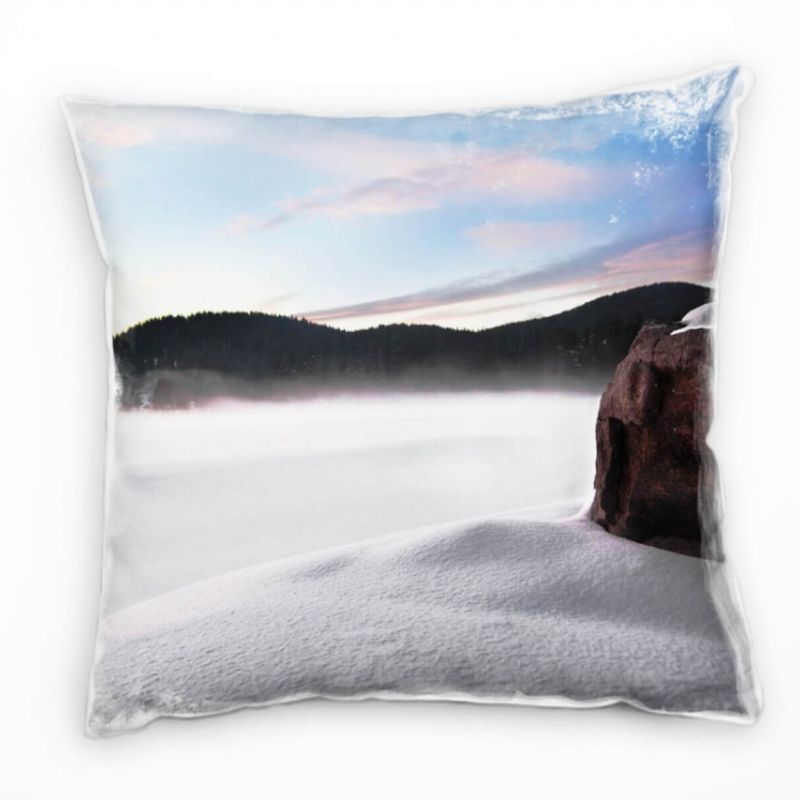 Winter, See, weiß, blau, braun, zugefrorener See Deko Kissen 40x40cm für Couch Sofa Lounge Zierkisse