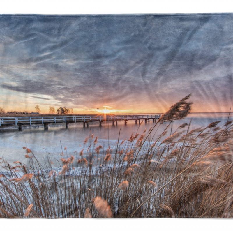 Handtuch Strandhandtuch Saunatuch Kuscheldecke  mit Fotomotiv Ostsee Steg Sonnen