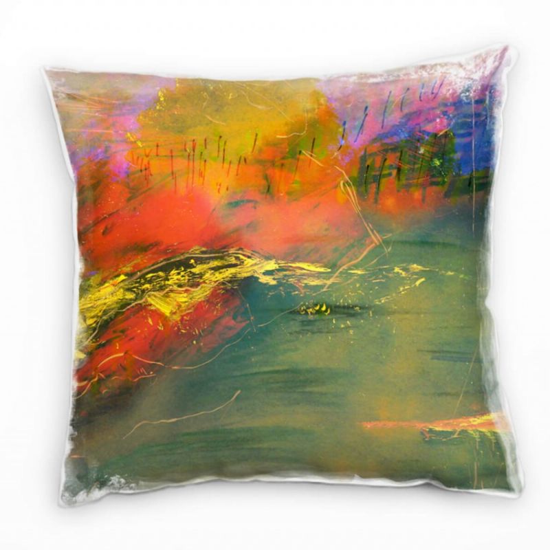 Abstrakt, grün, orange, gelb, lila, pink Deko Kissen 40x40cm für Couch Sofa Lounge Zierkissen