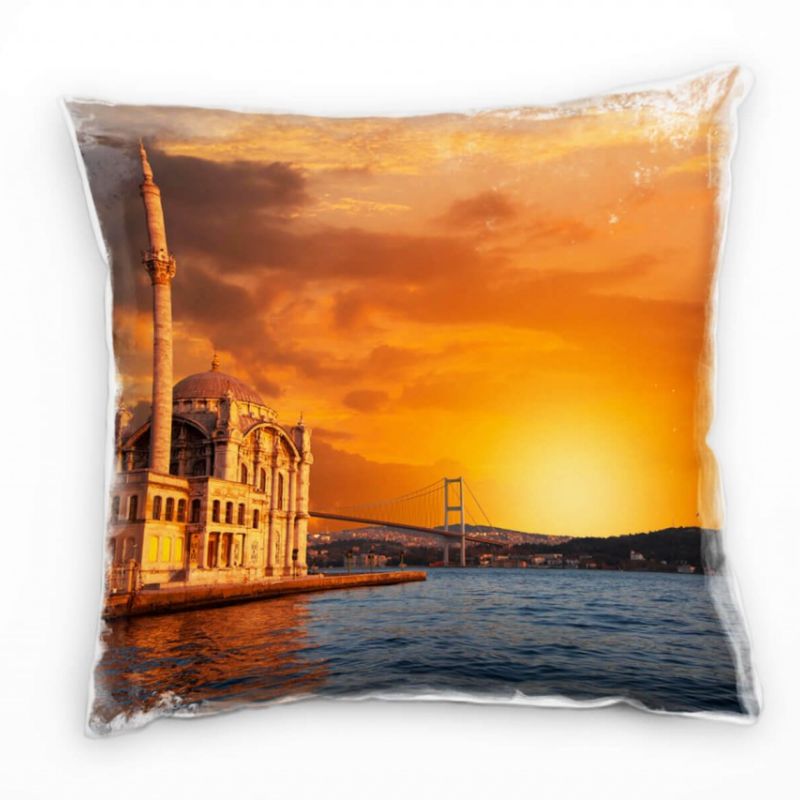 City, orange, Moschee, Sonnenuntergang, Istanbul  Deko Kissen 40x40cm für Couch Sofa Lounge Zierkiss