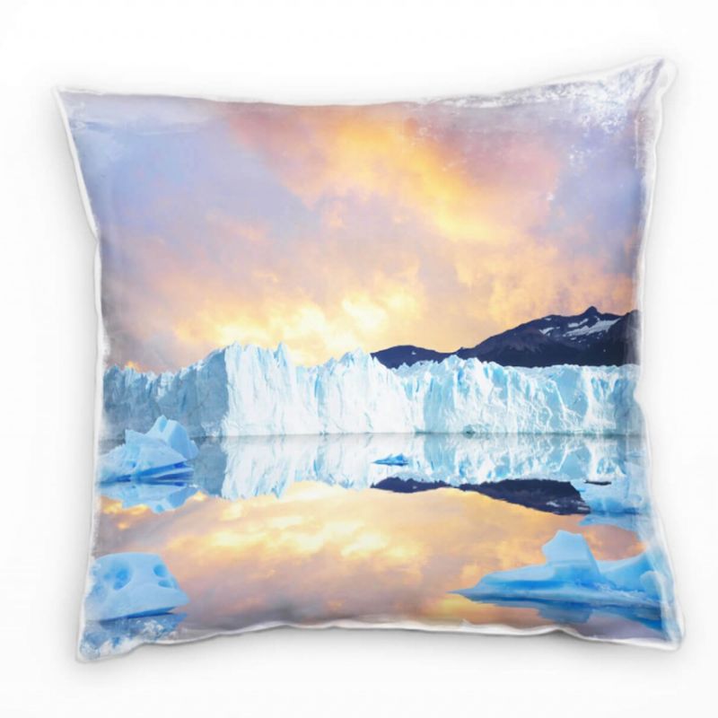 Winter, orange, weiß, Gletscher, Sonnenuntergang  Deko Kissen 40x40cm für Couch Sofa Lounge Zierkiss