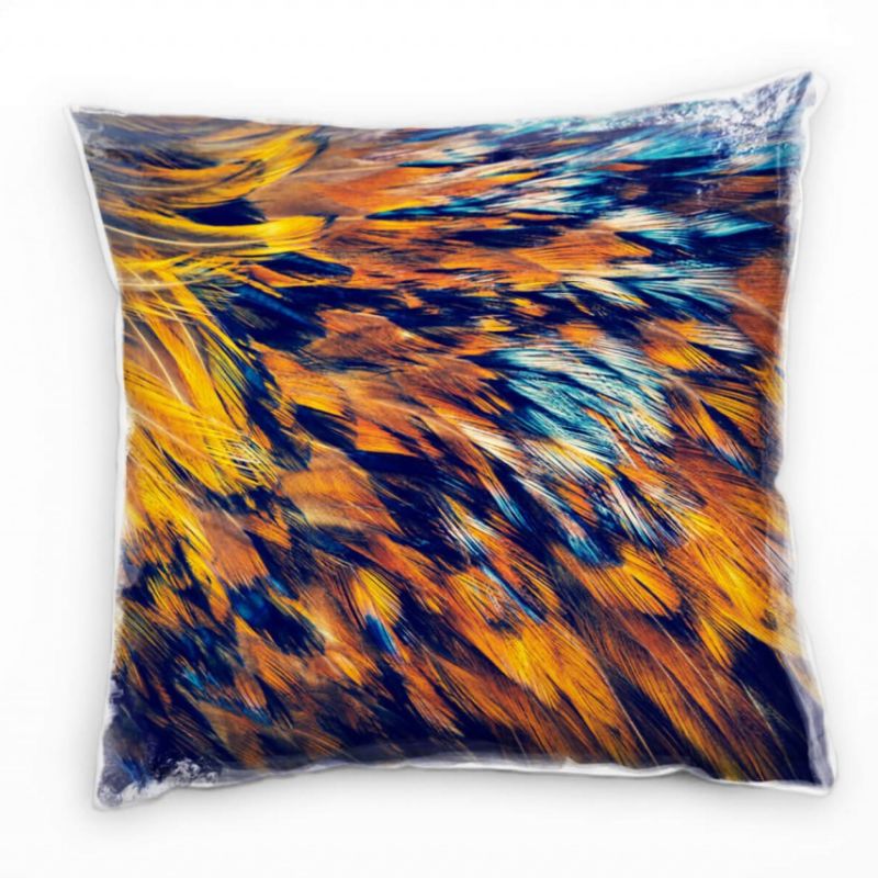 Macro, Tiere, Federn, orange, blau Deko Kissen 40x40cm für Couch Sofa Lounge Zierkissen