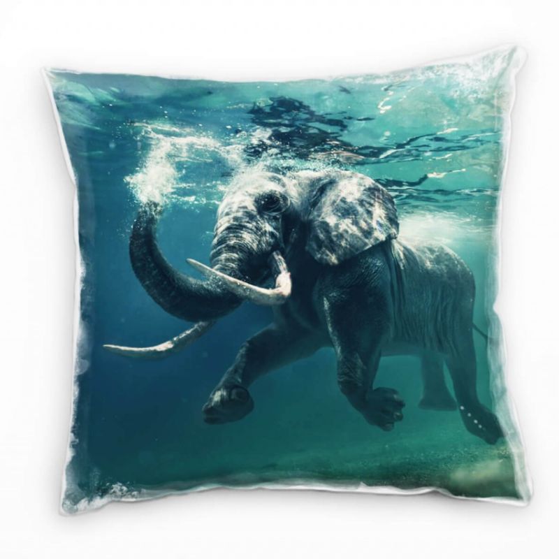 Tiere, schwimmender Elefant, Unterwasser, blau Deko Kissen 40x40cm für Couch Sofa Lounge Zierkissen