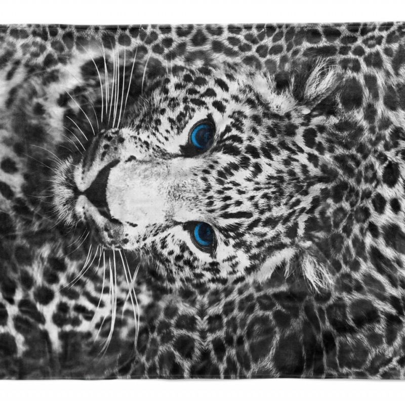 Handtuch Strandhandtuch Saunatuch Kuscheldecke  mit Tiermotiv Jaguar Schwarz Wei