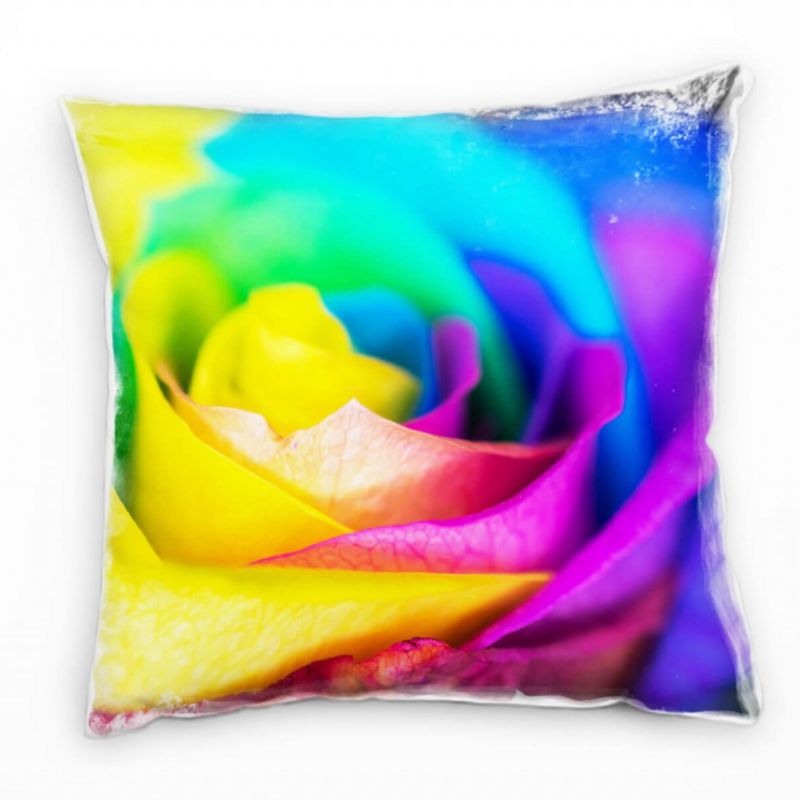 Macro, Blumen, Rose, bunt Deko Kissen 40x40cm für Couch Sofa Lounge Zierkissen