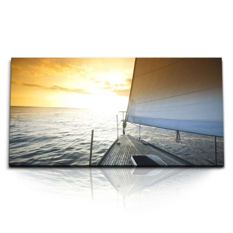 Kunstdruck Bilder 120x60cm Segelschiff Segelboot Segel Sonnenuntergang Horizont Meer