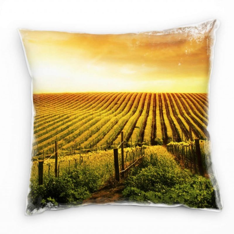 Landschaft, orange, grün, Weinstöcke, Sonnenuntergang Deko Kissen 40x40cm für Couch Sofa Lounge Zier