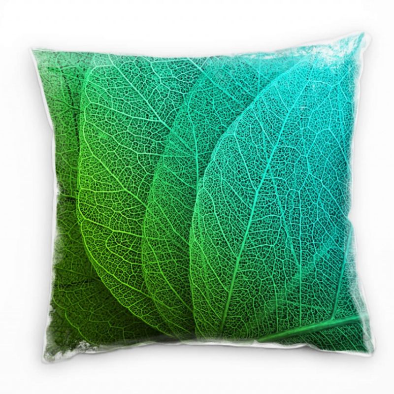 Macro, Laubblätter, grün, türkis Deko Kissen 40x40cm für Couch Sofa Lounge Zierkissen