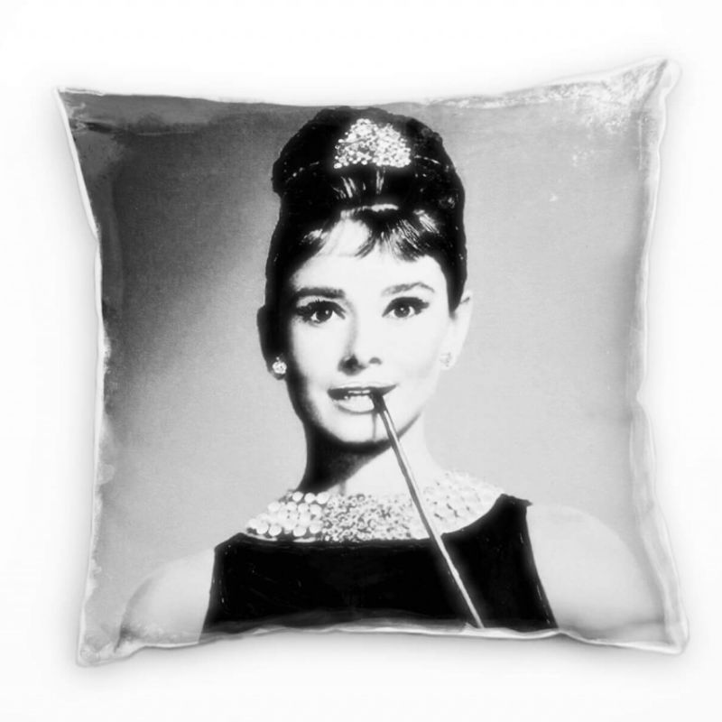 Vintage, Audrey Hepburn, grau Deko Kissen 40x40cm für Couch Sofa Lounge Zierkissen