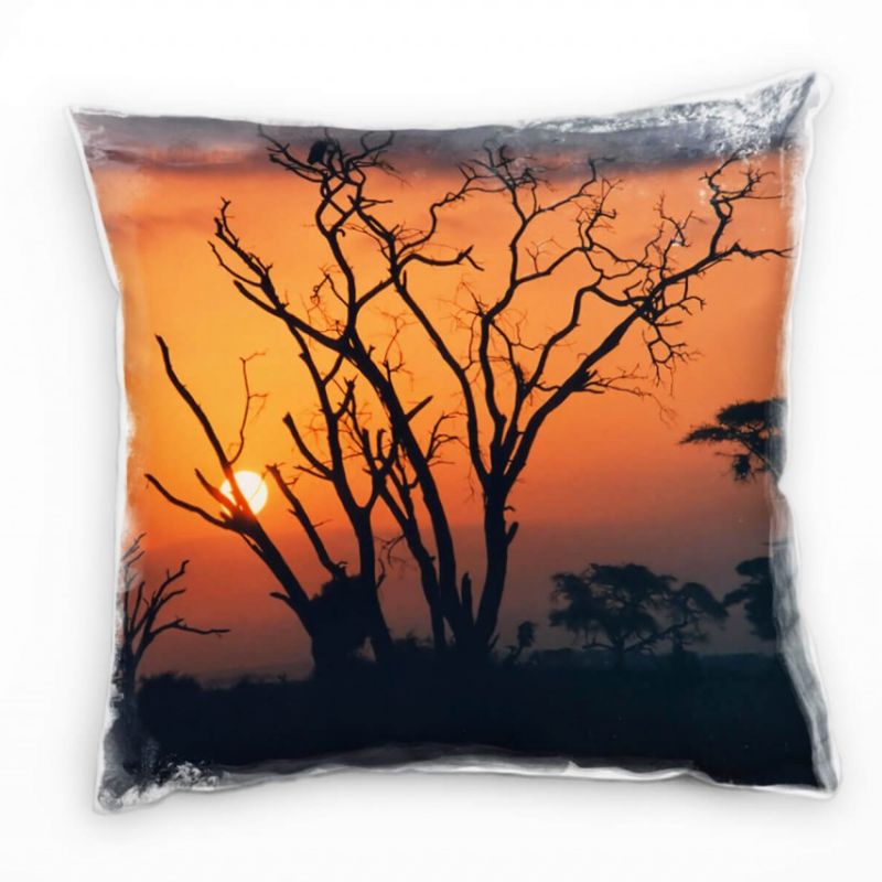 Landschaft, orange, Sonnenuntergang, Afrika, Silhouette Deko Kissen 40x40cm für Couch Sofa Lounge Zi