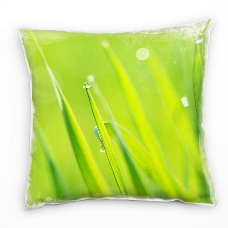 Macro, Natur, Gras, Wassertropfen, grün Deko Kissen 40x40cm für Couch Sofa Lounge Zierkissen