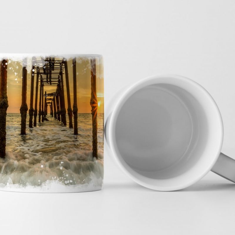 Tasse Geschenk Wassersteg im Sonnenuntergang