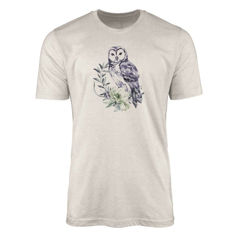 Herren Shirt Organic T-Shirt  Aquarell Motiv Eule Bio-Baumwolle Ökomode Nachhaltig Farbe