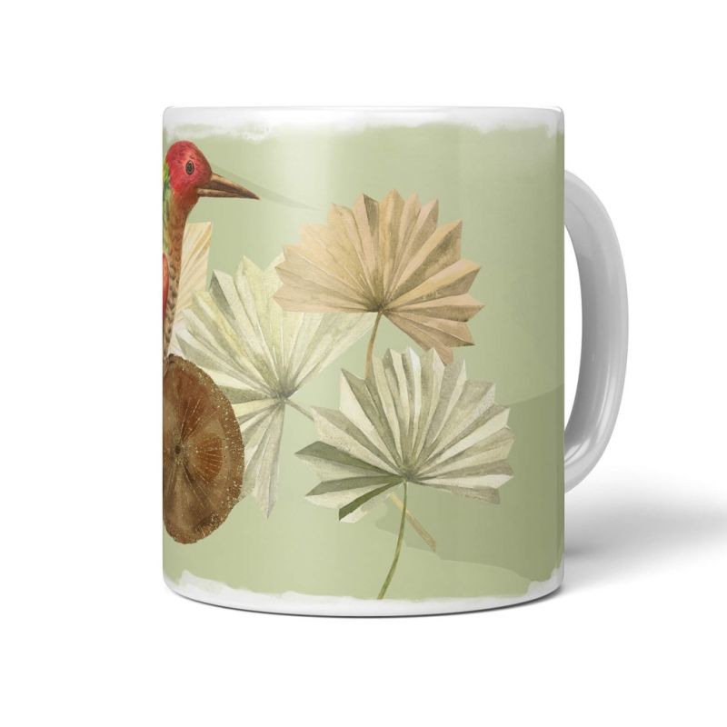 Dekorative Tasse mit schönem Vogel Motiv Grünspecht Specht schönem Design Pastelltöne