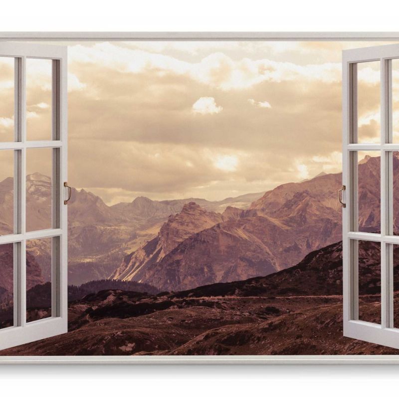 Wandbild 120x80cm Fensterbild Berge Bergkette Natur Gebirge Wolken