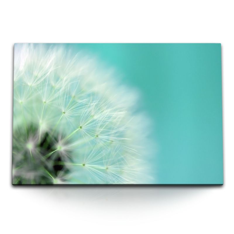 120x80cm Wandbild auf Leinwand Pusteblume Nahaufnahme Makrofotografie Türkis Kunstvoll