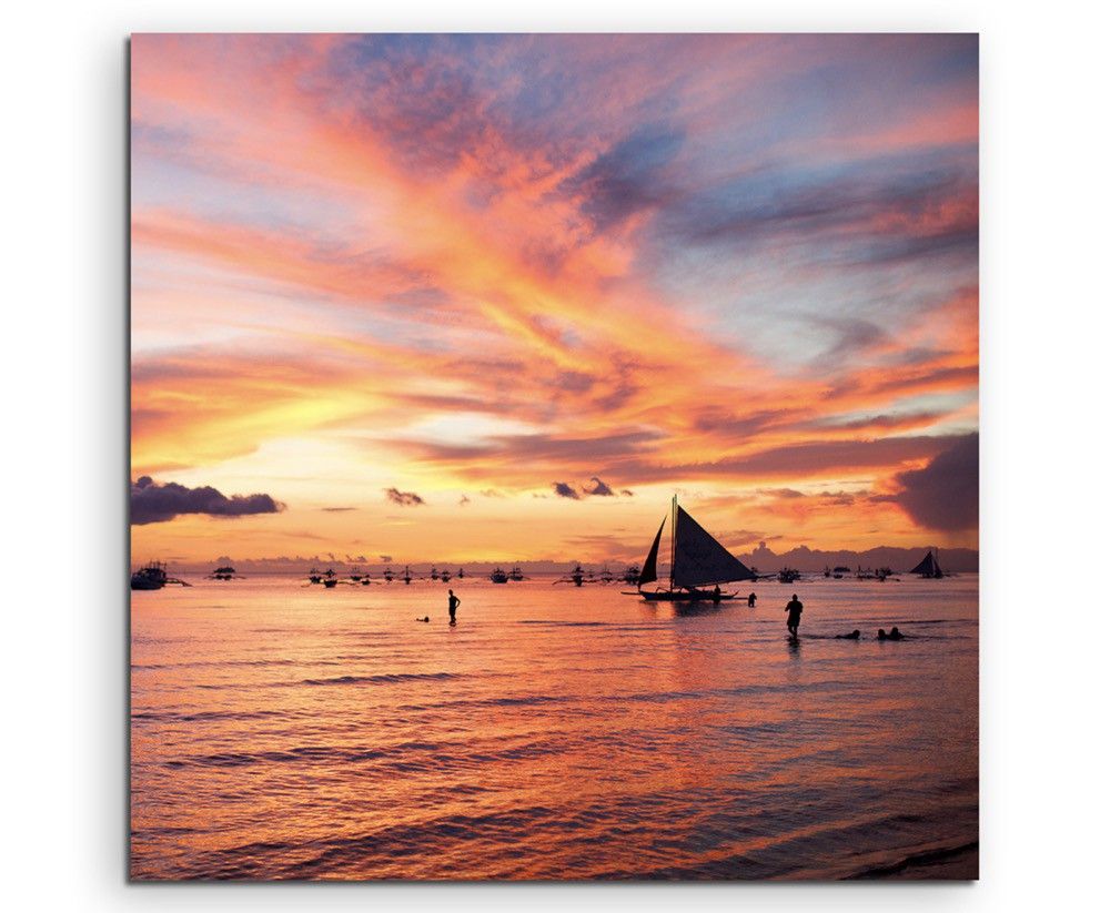 Landschaftsfotografie – Segelboot in Boracay, Philippinen auf Leinwand