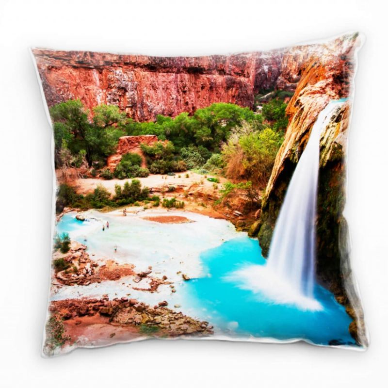 Natur, braun, blau, Wasserfall, Grand Canyon Deko Kissen 40x40cm für Couch Sofa Lounge Zierkissen