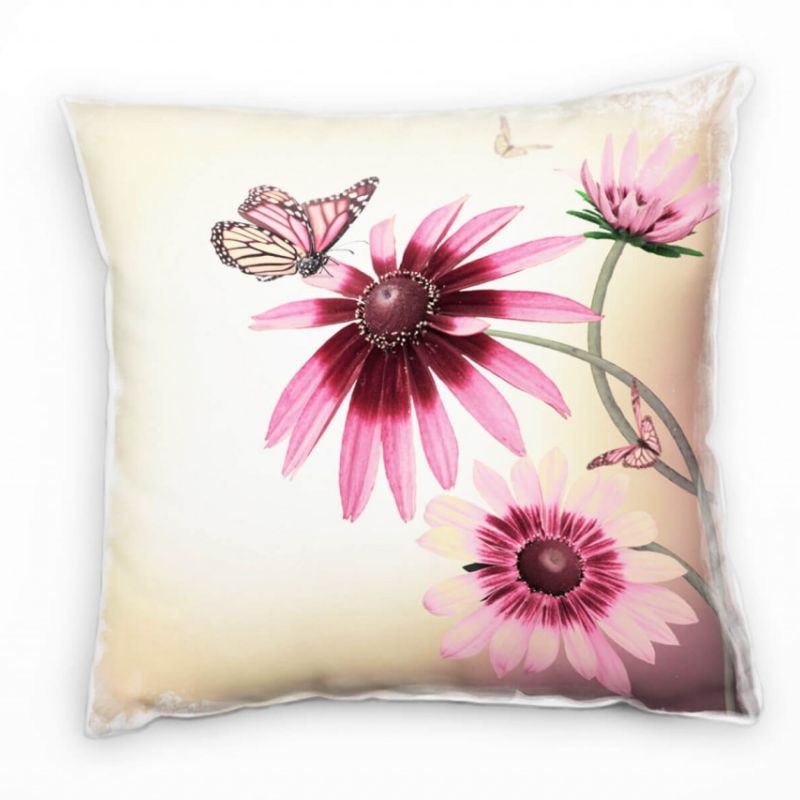 Macro, Blume, Schmetterlinge, rosa, pink, gelb Deko Kissen 40x40cm für Couch Sofa Lounge Zierkissen