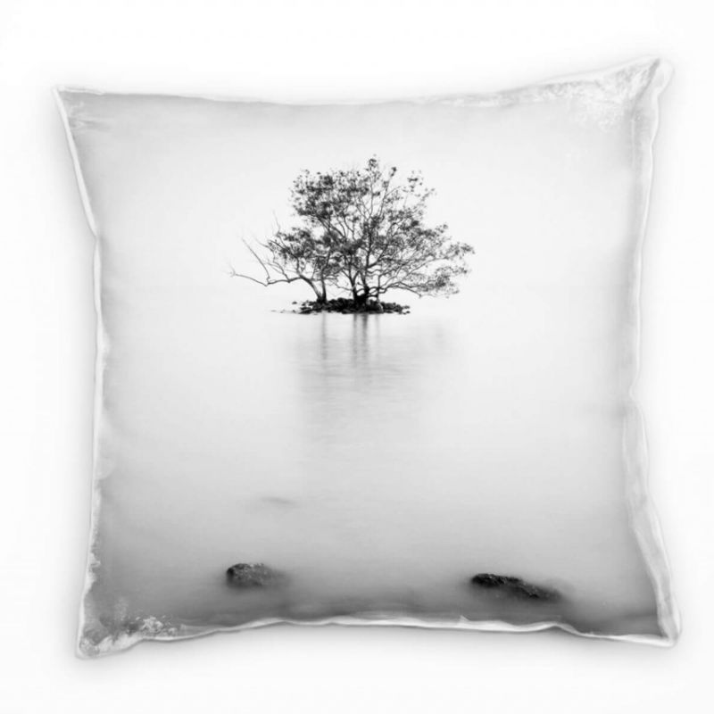 künstlerische Fotografie, Insel, Baum, grau, weiß Deko Kissen 40x40cm für Couch Sofa Lounge Zierkiss