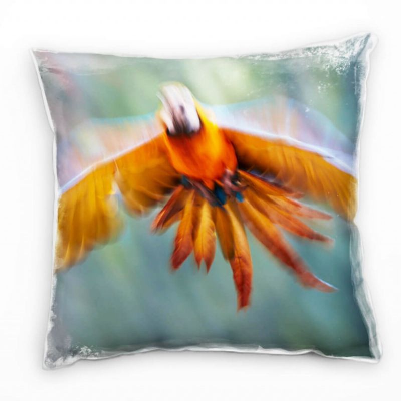 Tiere, fliegender Papagei, unscharf, orange, grün Deko Kissen 40x40cm für Couch Sofa Lounge Zierkiss