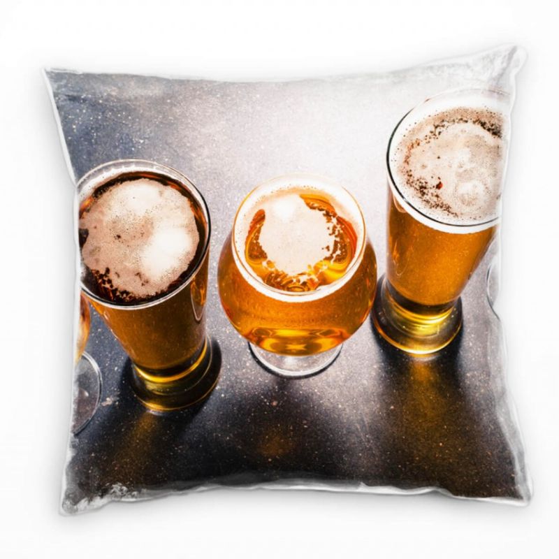 Künstlerische Fotografie, Biergläser, orange, grau Deko Kissen 40x40cm für Couch Sofa Lounge Zierkis