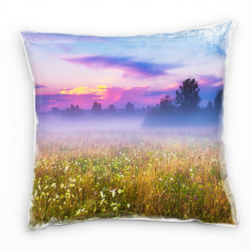 Sommer, Wiese, Sonnenuntergang, grün, pink Deko Kissen 40x40cm für Couch Sofa Lounge Zierkissen