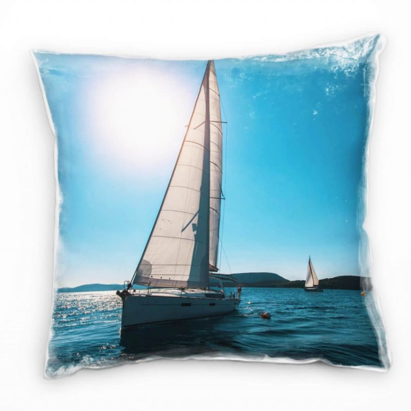 Meer, Segelschiff, Sonnenschein, blau, weiß Deko Kissen 40x40cm für Couch Sofa Lounge Zierkissen